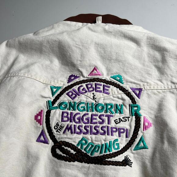 Vintage 90s Carhartt Canvas Bomber Jacket Cream Brown Rodeo Embroidered Western - Picture 10 of 13